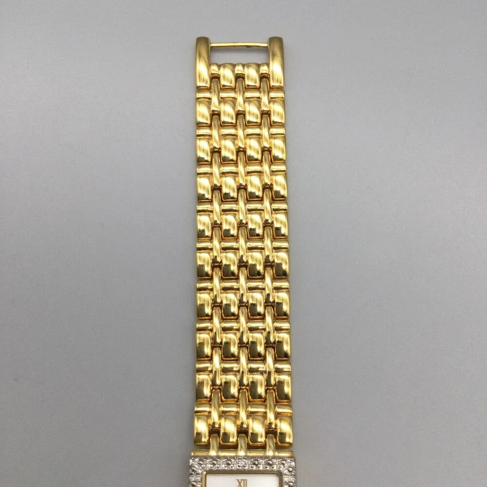 Pulsar Women Watch 17mm White Dial Gold Tone Diamond V810-X056 New Battery 6.75